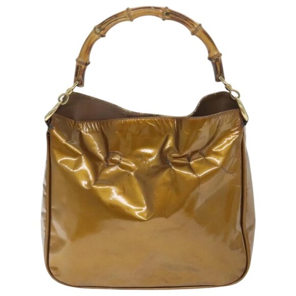 GUCCI Bamboo Hand Bag Enamel 2way Gold Tone Gold 001 1014 1638 0 Auth 93035 - Picture 3 of 15